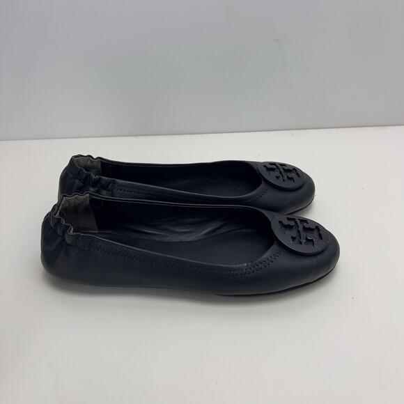 Tory Burch Minnie Travel Matte Black Leather Round Toe Ballet Flats Size 8 - Picture 4 of 10